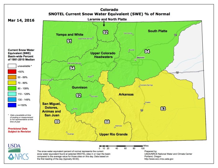 Statewide snowpack map March 14, 2016 via the NRCS.