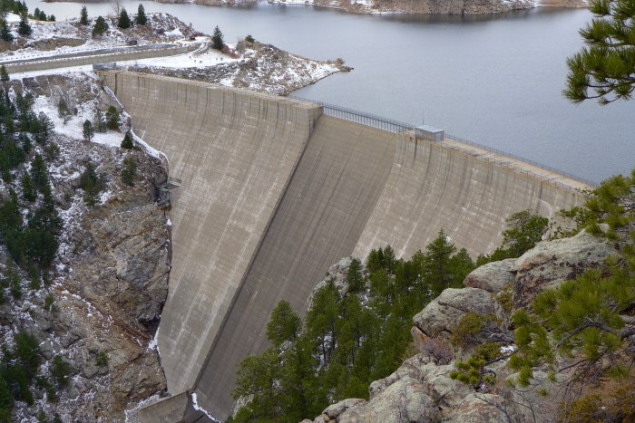 The dam that forms Gross Reservoir, located in the mountains west of Boulder. Photo: Brent Gardner-Smith/Aspen Journalism