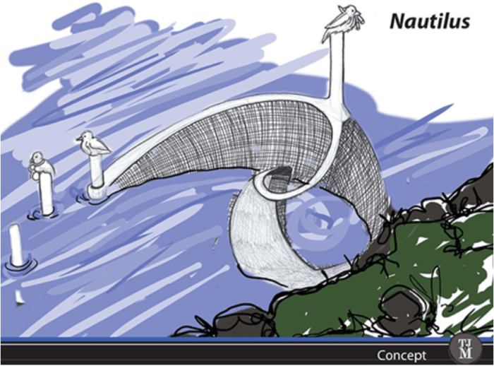 An early design sketch of the Nautilus, one of five in-stream trash removal machines created by MSU Denver students as part of the inaugural Clean River Design Challenge. IMAGE: Courtesy of The Greenway Foundation.