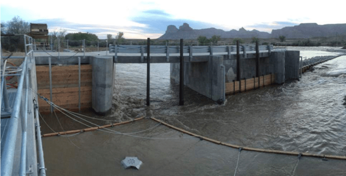 Courtesy | Tim Gaylord The Natural Resources Conservation Service has completed reconstruction of the century-old Tusher Dam across the Green River, upstream from the river's Utah namesake town. The $7.7 million project includes fish ladders and a safe boat passage that river-running community has sought for years.
