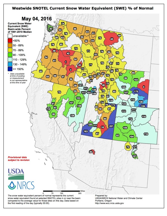 Westwide SNOTEL May 4, 2016 via the NRCS.