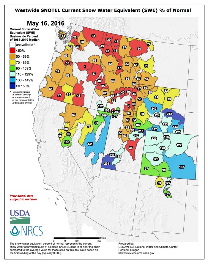 Westwide SNOTEL May 16, 2016 via the NRCS.