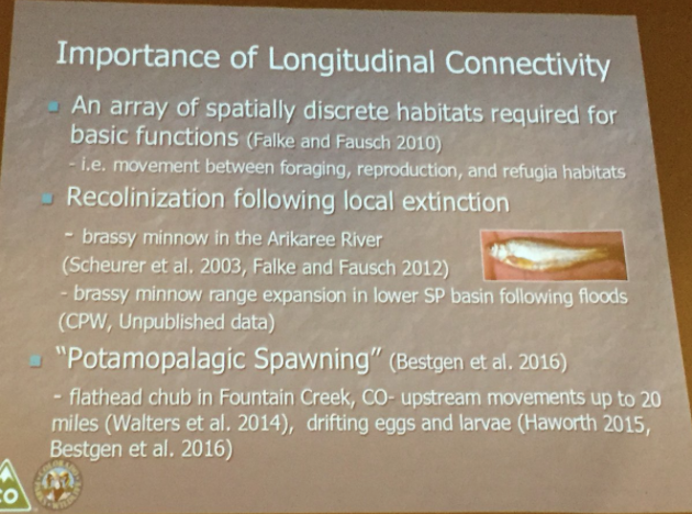 The importance of Longitudinal Connectivity. Slide via Boyd Wright, South Platte Forum, October 26, 2016.