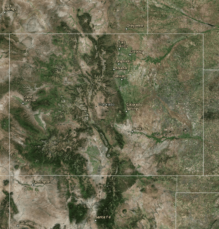 Landsat view of Colorado via the USGS.