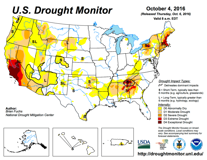 US Drought Monitor October 4, 2016.
