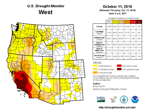 West Drought Monitor October 11, 2016.