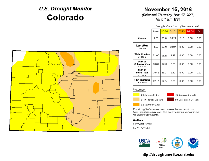 Colorado Drought Monitor November 15, 2016.
