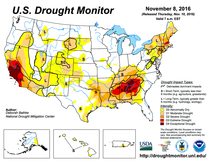 US Drought Monitor November 8, 2016.