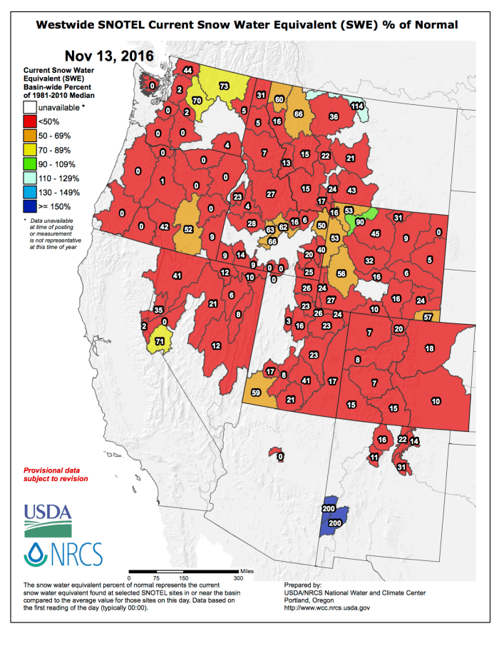 Westwide SNOTEL November 13, 2016 via the NRCS.