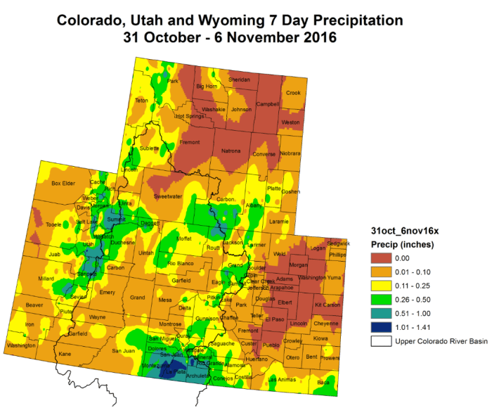 Upper Colorado River Basin 7-day precipitation October 31 through November 6, 2016.