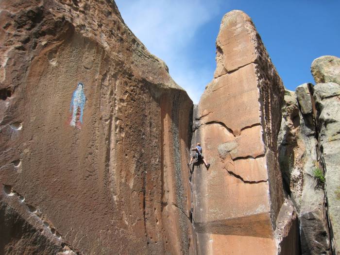 Finishing up the stemming with many classic climbs to the right and left. Photo credit MountainProject.com.