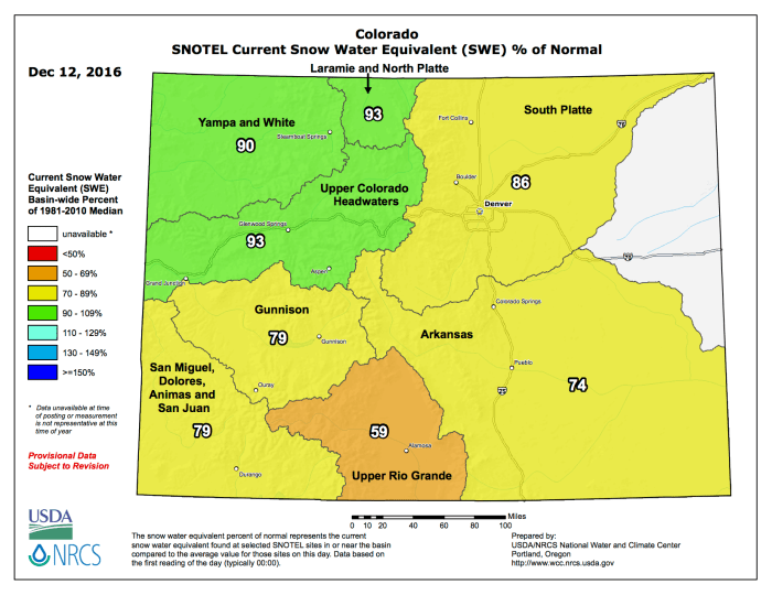 Statewide snowpack basin-filled map via the NRCS.