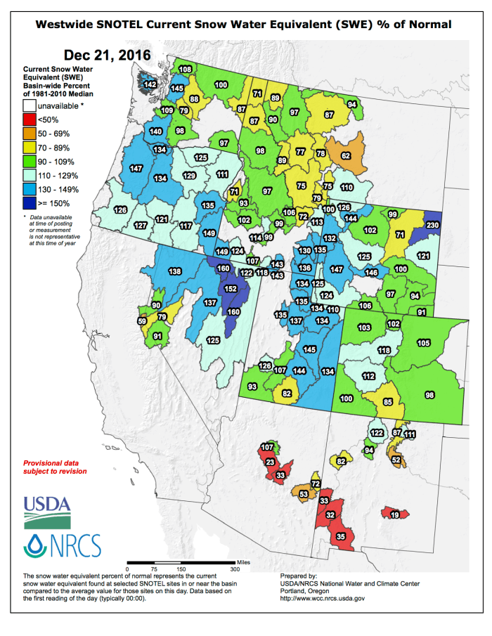 Westwide SNOTEL basin-filled map via the NRCS.
