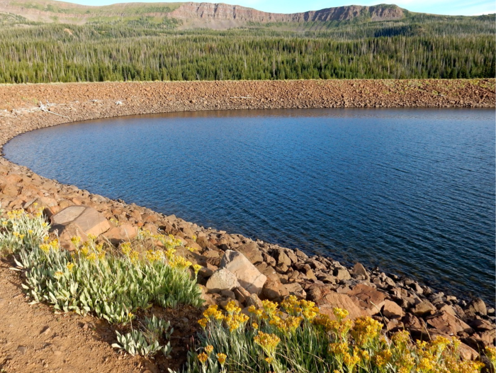 A dam and reservoir on he headwaters of the Yampa River, a tributary of the Green and Colorado rivers. Photo credit @AspenJournalism.