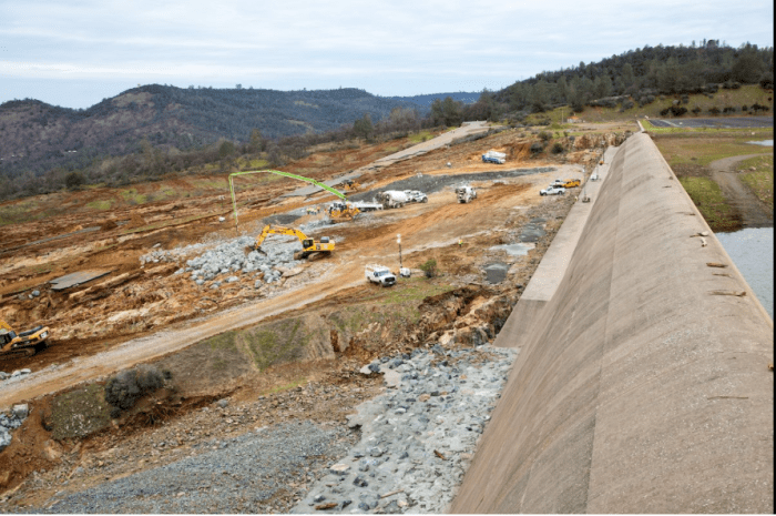 Oroville dam site emergency spillway repairs February 17, 2017 via CA DWR.