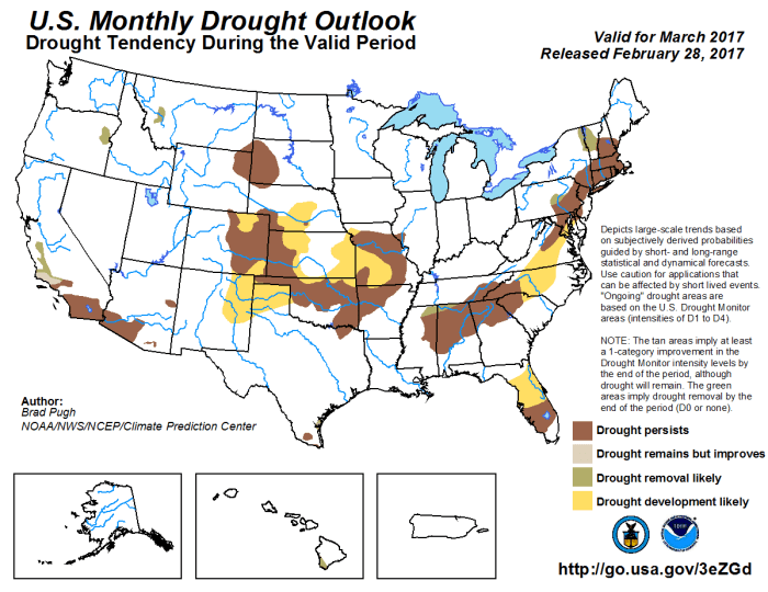 Drought forecast March 2017 via the Climate Prediction Center.